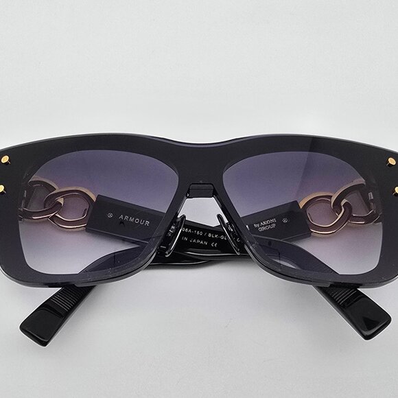 Balmain Armour BPS-106A-150 Black Gold Frame Grey Lens Cat Eye Shield Sunglasses - Picture 11 of 15